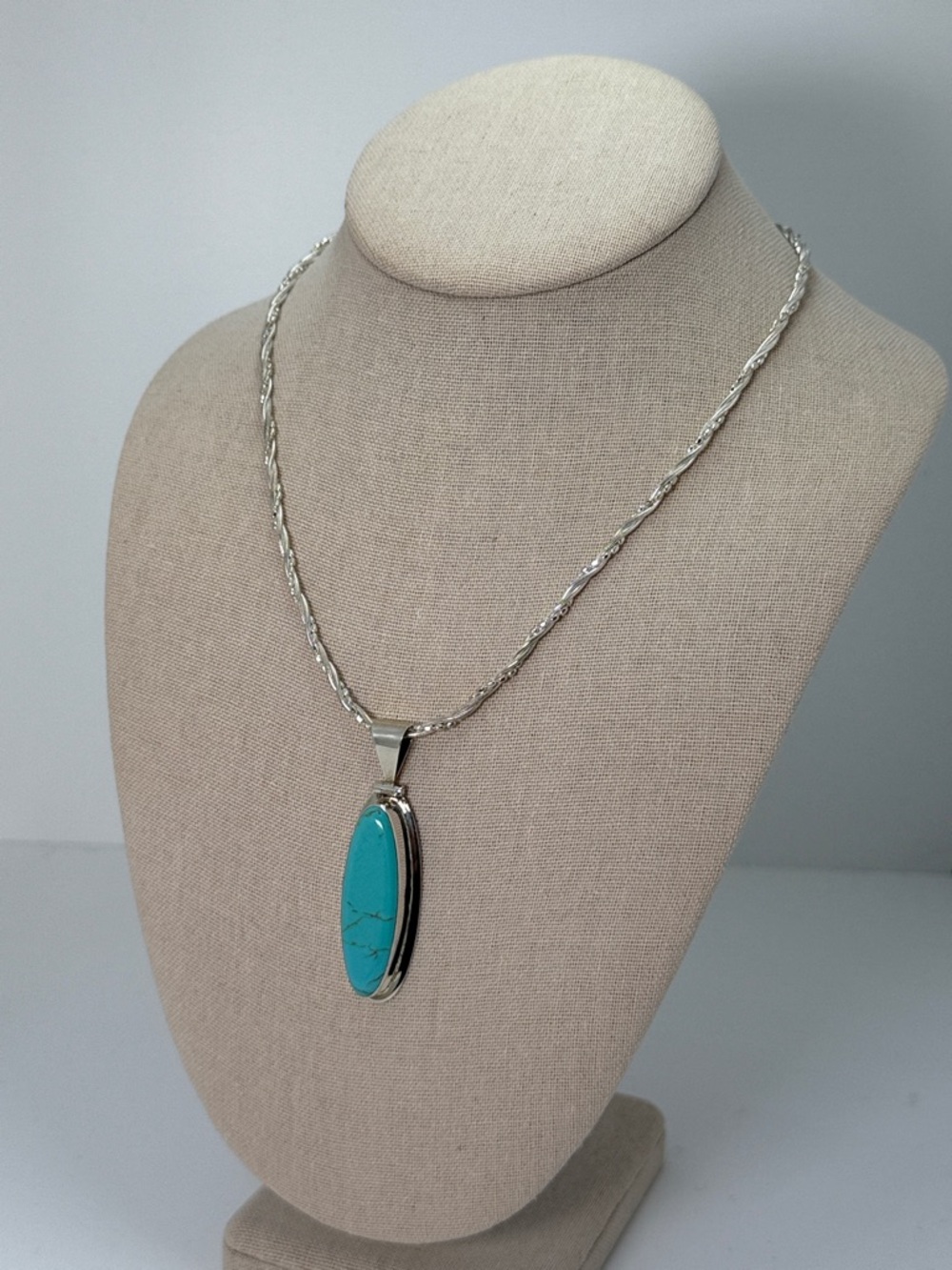 Sterling Silver Turquoise Pendant Necklace - Teal Stone